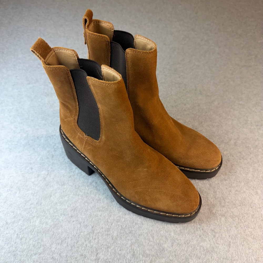 Sam Edelman Laguna Suede Chelsea Boots Brown Lug Sole Block Heel Womens 9.5